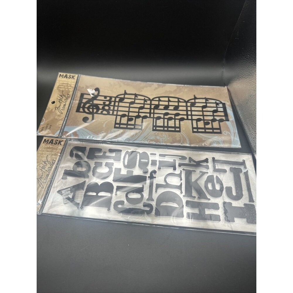 Lot of 2-Tim Holtz idea-ology Mask Concerto and Ransom Stencil multi media masks